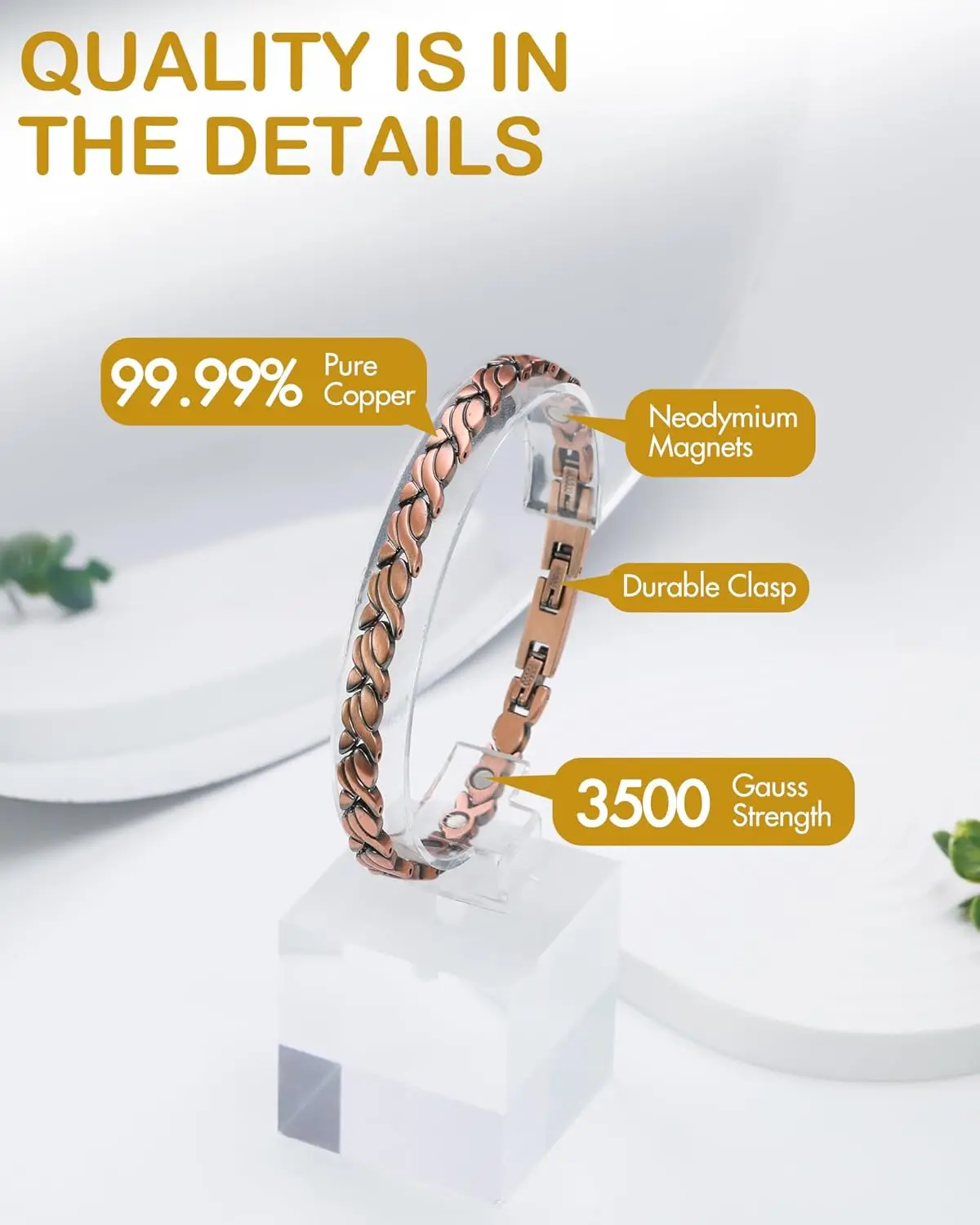 Pulseira magnética de cobre pu - Health Wellness Bracelet avaliação e preço